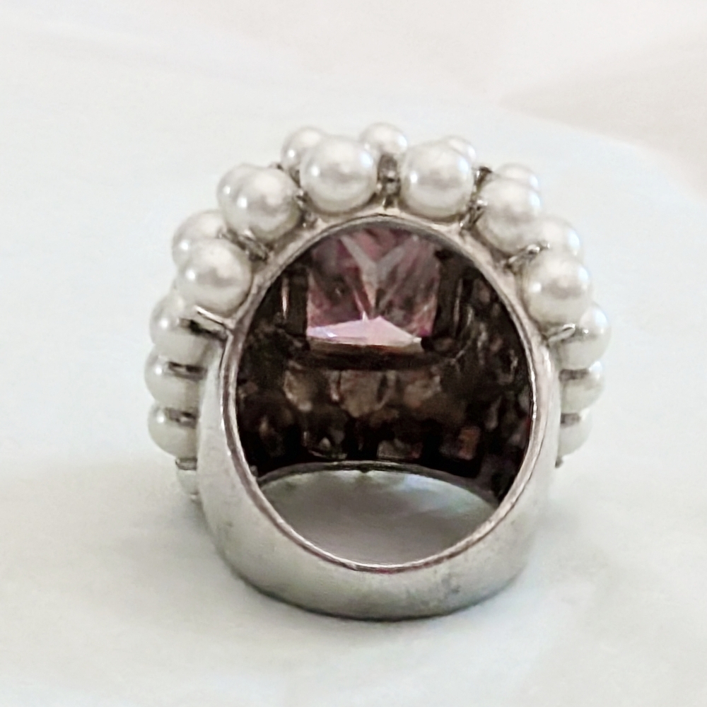 Vintage Y2K Oversized Sterling Silver Pearl Cocktail Ring- Size 5 - Picture 9 of 9